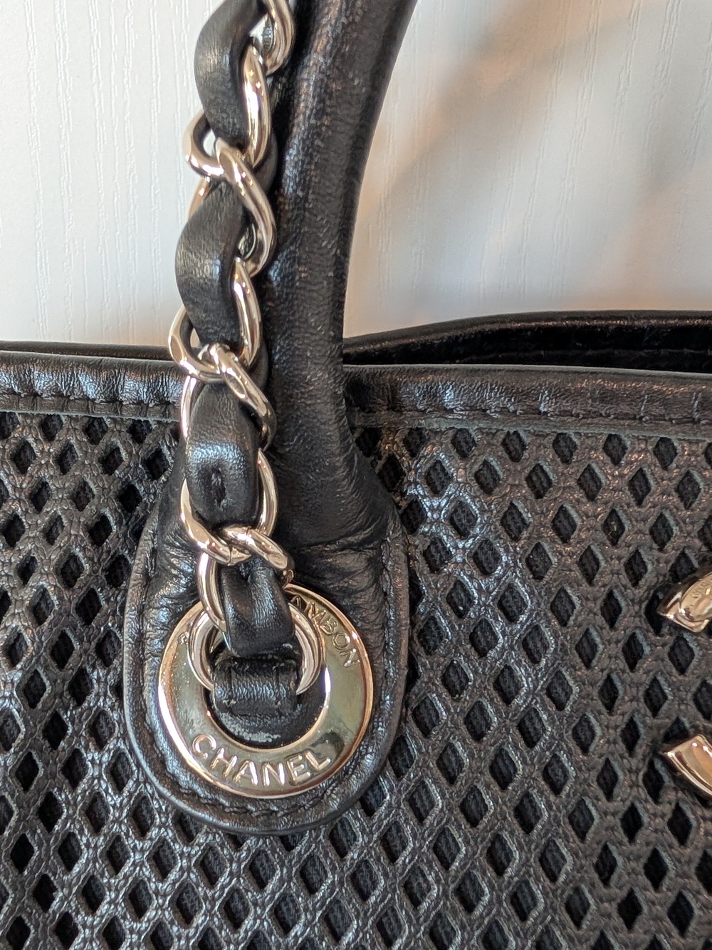 Chanel Black Calfskin Perforated Leather Tote - Picture 7 of 12